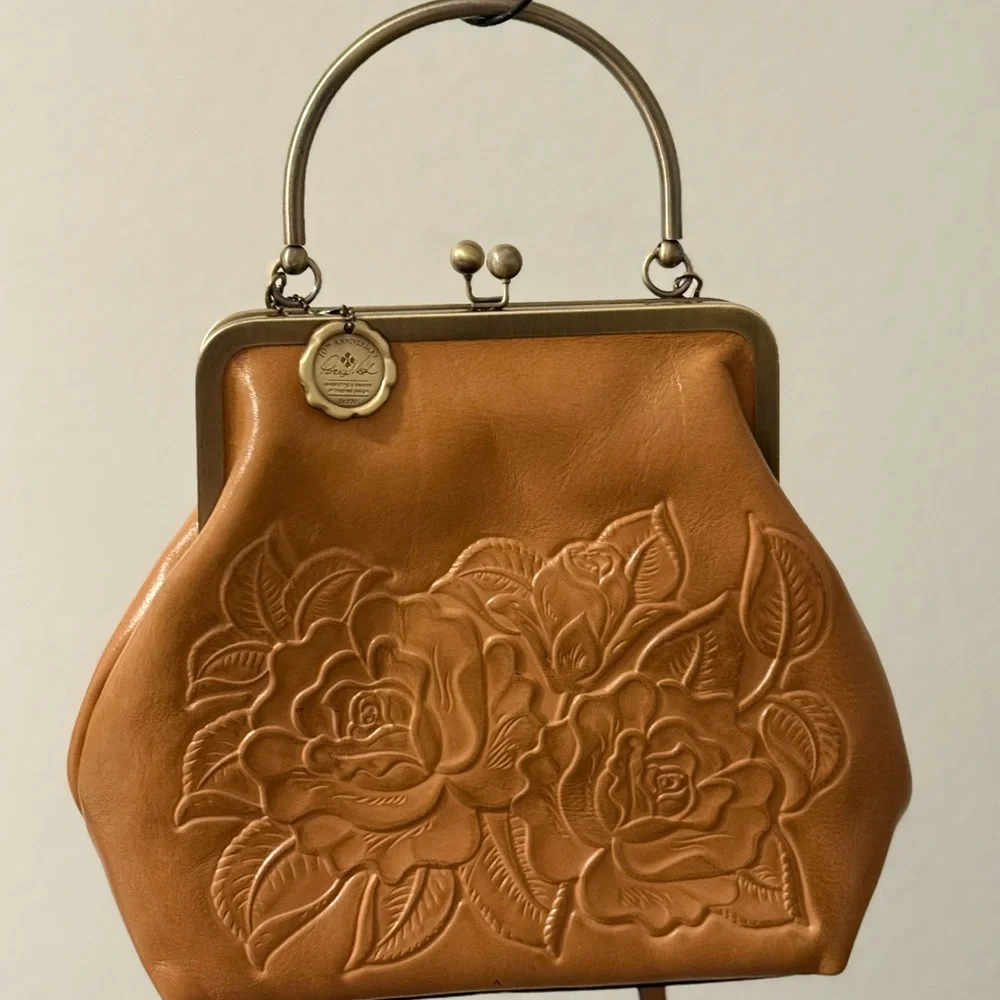 Patricia Nash Tan Leather Embossed Rose Crossbody Bag